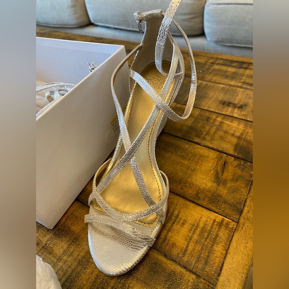 Belle Badgley Mischka Silver Wedge Shoes - Size 8